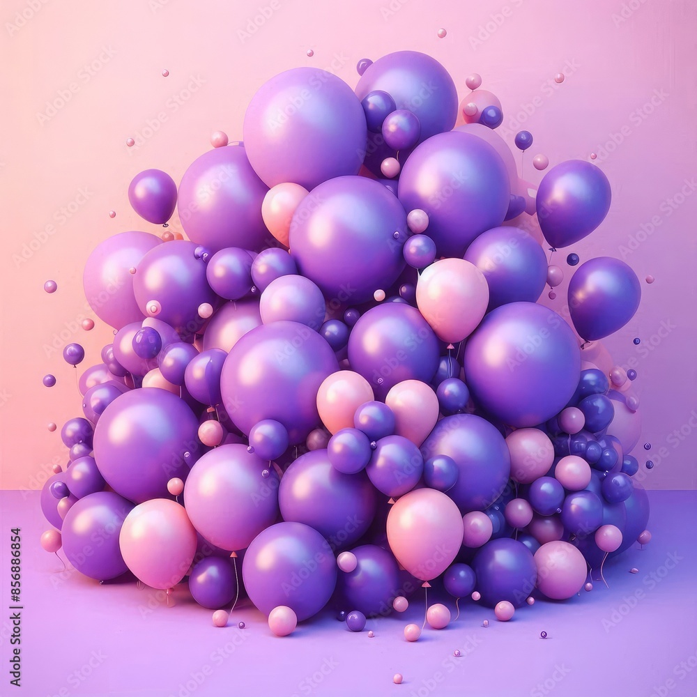 Pink balloons on a pastel blue background. 3d render illustration Pink balloons on a pastel blue background. 3d render illustration