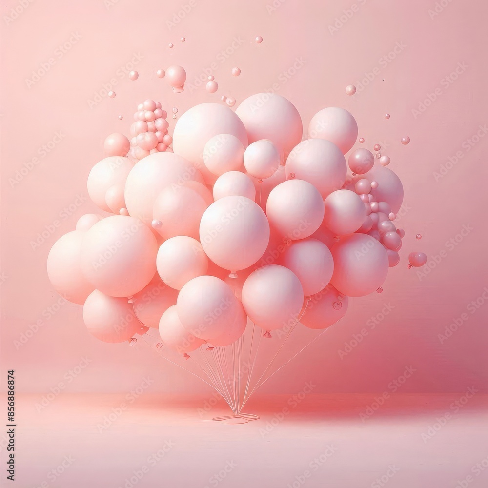 Pink balloons on a pastel blue background. 3d render illustration Pink balloons on a pastel blue background. 3d render illustration