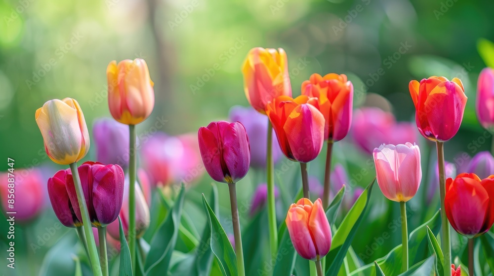 Vibrant tulips lovely bloom in the garden Vibrant tulips lovely bloom in the garden