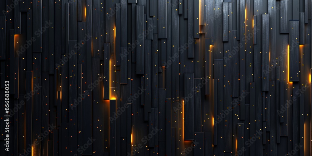 Abstract Black Wood Paneling with Glowing Lights Abstract Black Wood Paneling with Glowing Lights