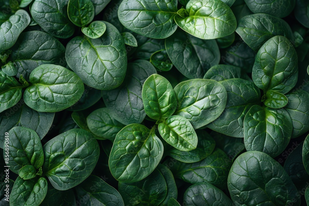A detailed shot of a bunch of fresh spinach leaves, showing the texture and vibrant green color. A detailed shot of a bunch of fresh spinach leaves, showing the texture and vibrant green color.