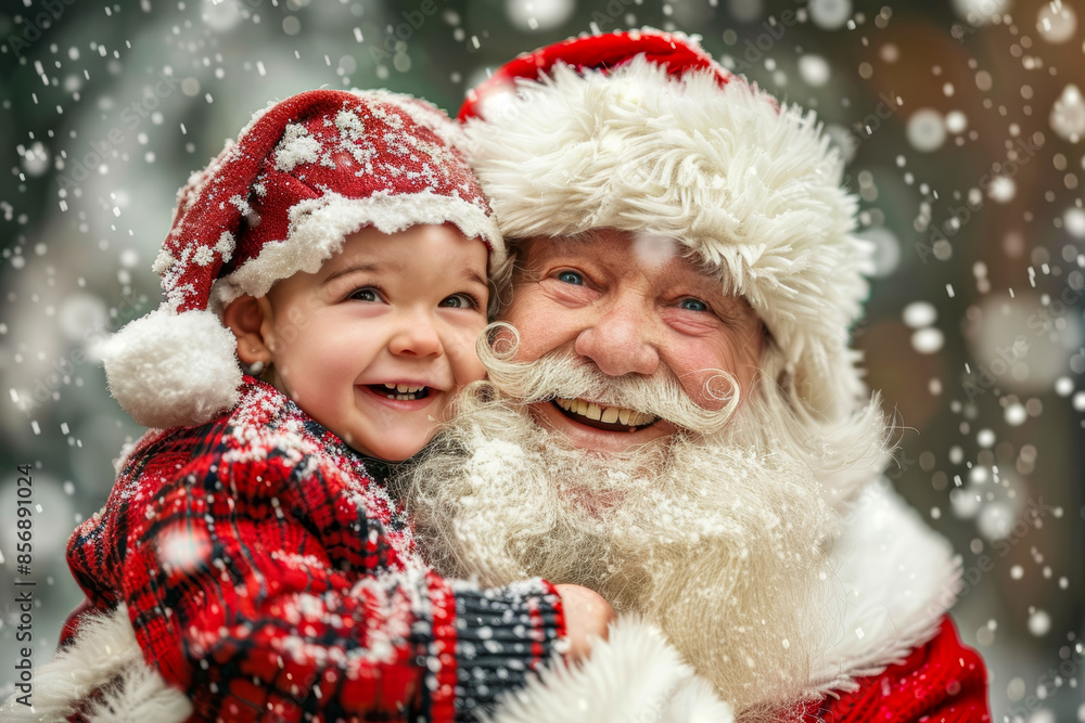 Santa claus with a happy child poster Santa claus with a happy child poster