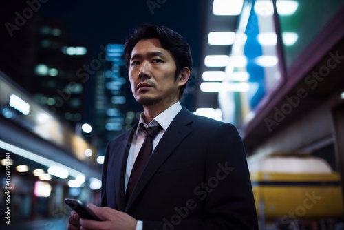 japanese businessman downtown tokyo photo