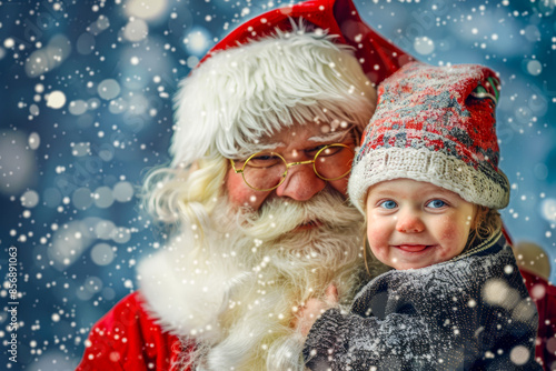 Santa claus with a happy child poster photo