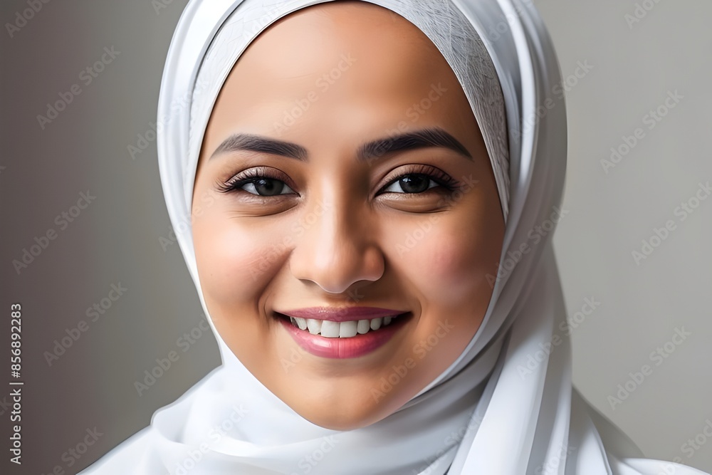 a smiling beautiful young Muslim woman wearing white hijab, Happy, Radiant, Elegant, Graceful, Confident, Stylish, Traditional, Modest, Serene, Cheerful, Content, Peaceful, Vibrant, Confident, smile
a smiling beautiful young Muslim woman wearing white hijab, Happy, Radiant, Elegant, Graceful, Confident, Stylish, Traditional, Modest, Serene, Cheerful, Content, Peaceful, Vibrant, Confident, smile