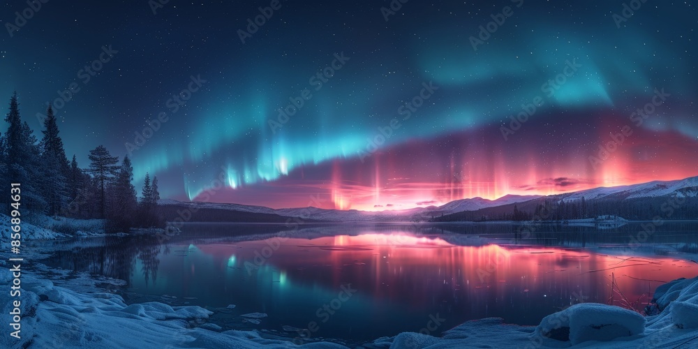Obraz premium Aurora Borealis Reflecting in a Frozen Lake
