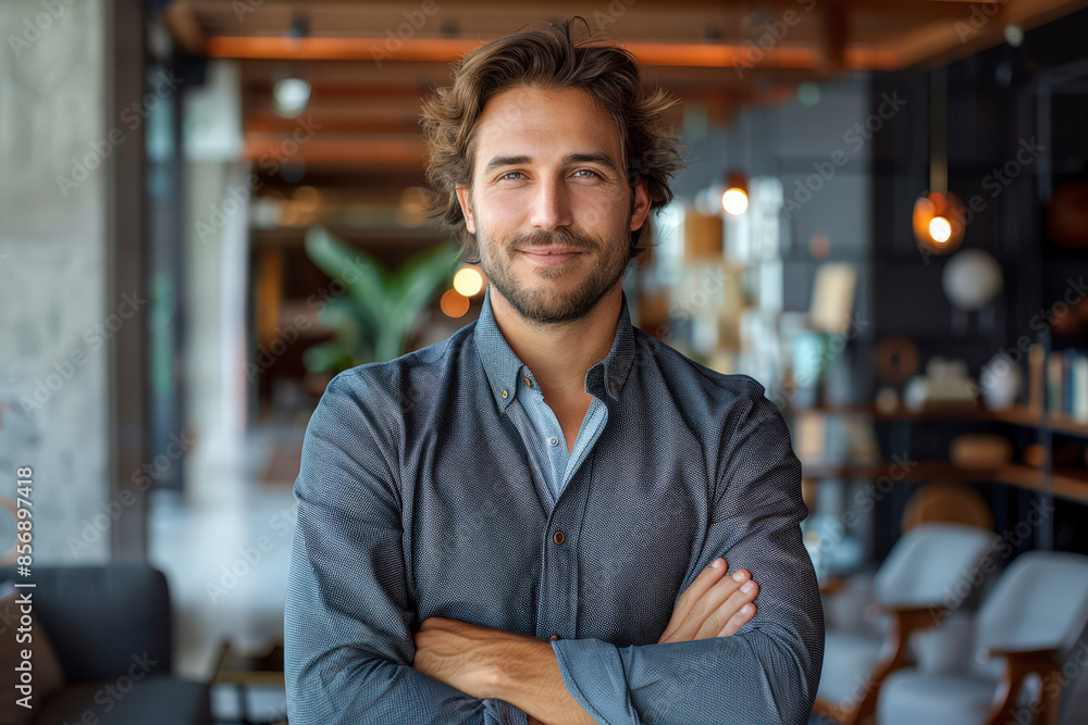 Portrait of happy businessman with arms crossed standing in office Portrait of happy businessman with arms crossed standing in office