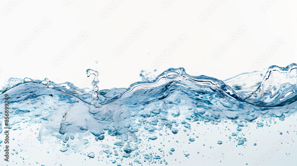 Abstract Splash of Transparent Blue Water with Waves and Bubbles Isolated on a White Background Abstract Splash of Transparent Blue Water with Waves and Bubbles Isolated on a White Background