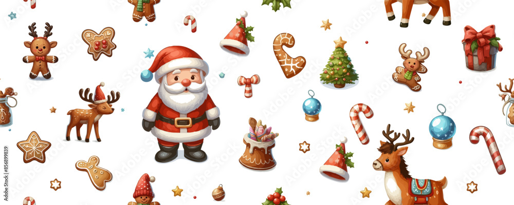 Fototapeta premium Christmas seamless pattern with a set of elements of winter comfort. Festive packaging.