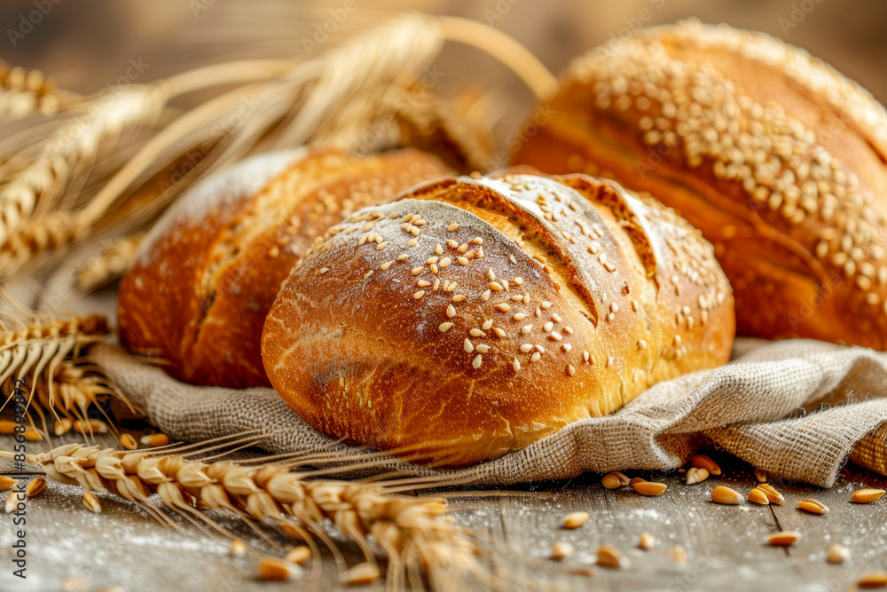 Wheat field with bread poster with copy space Wheat field with bread poster with copy space