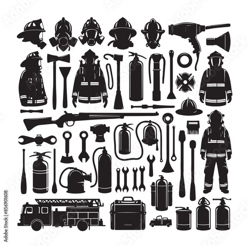 firefighter Icons set vector illustration