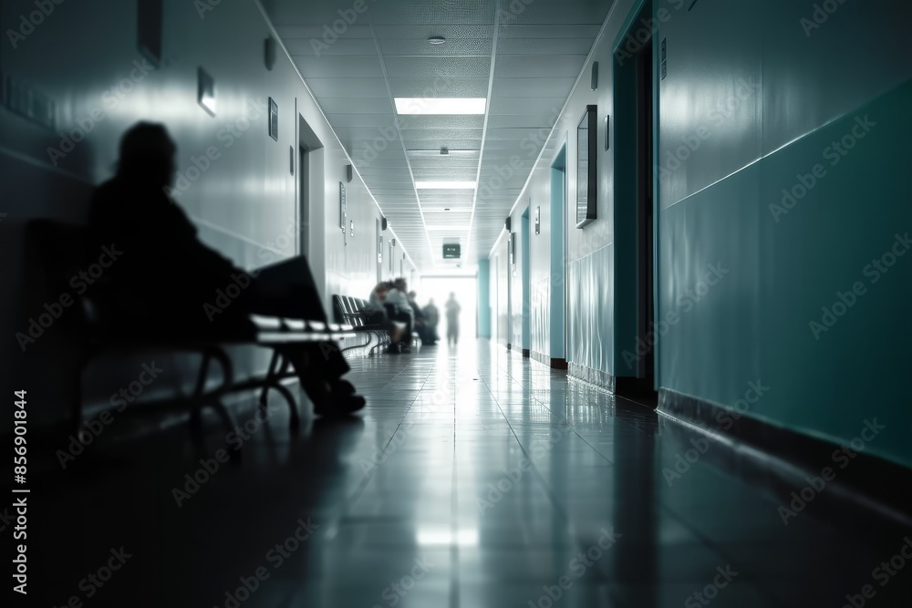Defocused corridor in the hospital, people Defocused corridor in the hospital, people