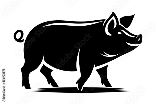 Pig, pork. Vintage logo, retro print, poster for Butchery meat shop, pig silhouette. Logo template for meat business, meat shop. Isolated black silhouette pig on white background. Vector Illustration