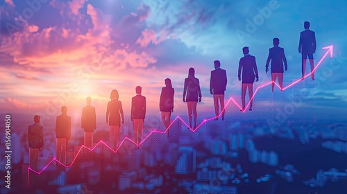 This photorealistic image showcases a dynamic sales team integrated with a soaring revenue growth chart, representing the collaborative effort and drive that fuels business success This image is perfe photo
