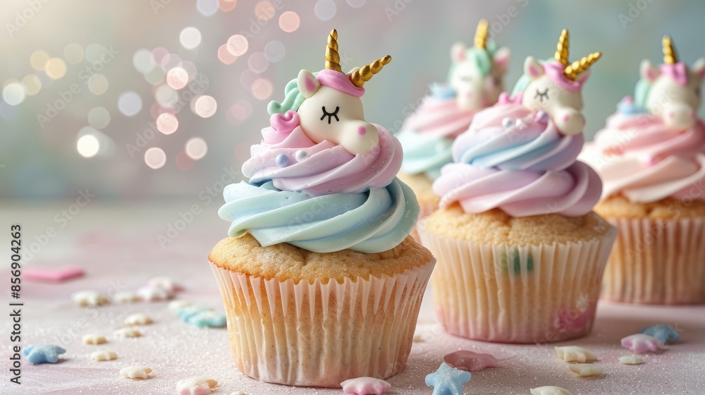 Unicorn Dreams Pastel-hued cupcakes, adorned with adorable unicorn toppers, celebrate the magic of childhood dreams against a backdrop of soft pastels and sparkling bokeh Unicorn Dreams Pastel-hued cupcakes, adorned with adorable unicorn toppers, celebrate the magic of childhood dreams against a backdrop of soft pastels and sparkling bokeh