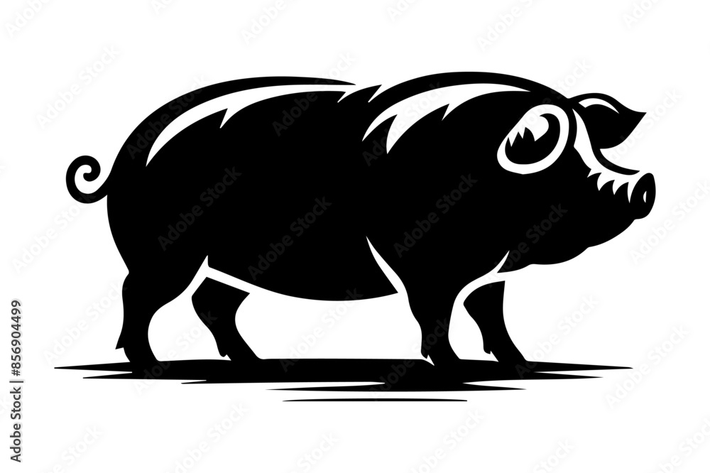 Obraz premium Vector pig silhouette. The pig silhouette icon is isolated on a white background.