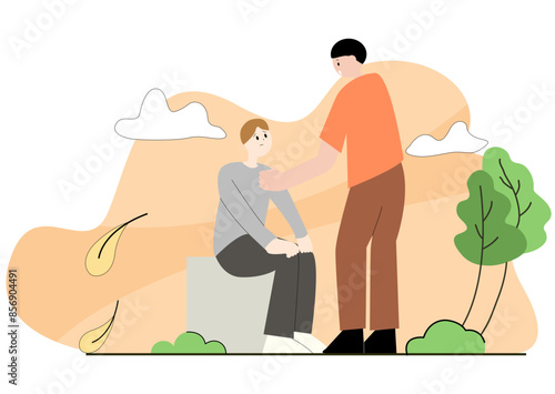 A man encourages his sad friend to feel better vector flat art.