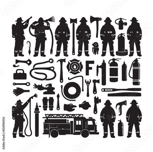 firefighter Icons set vector illustration