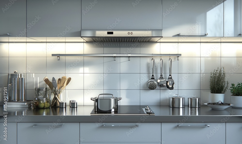 Modern kitchen with an empty utensil holder