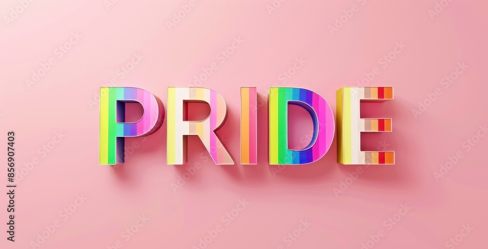 Colorful Pride Text in Bold Rainbow Letters on a Pink Background - Generative ai Colorful Pride Text in Bold Rainbow Letters on a Pink Background - Generative ai