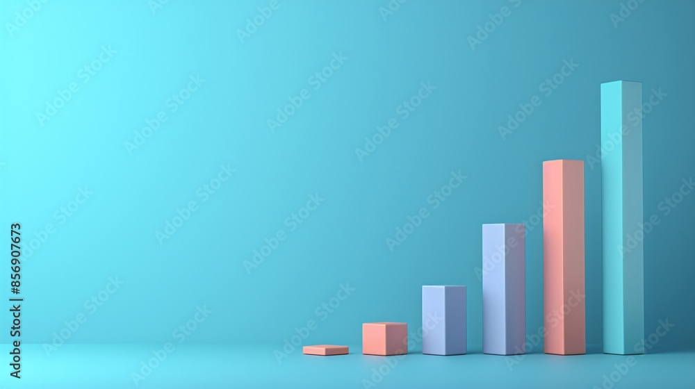 Colorful 3D bar chart against a blue background representing growth and data analysis, suitable for business and finance concepts. 3D Illustration. Colorful 3D bar chart against a blue background representing growth and data analysis, suitable for business and finance concepts. 3D Illustration.