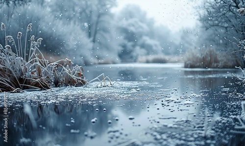 Frozen pond in winter