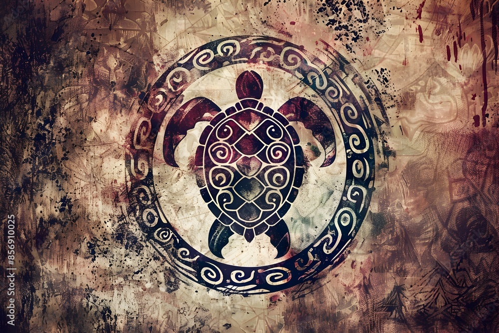 Naklejka premium Mystic Turtle Symbol on Grunge Vintage Textured Background
