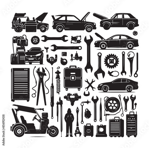 Auto service, car repair icon set. Car servicing and garage. repair, maintenance, inspection, parts, units, elements line icon pack