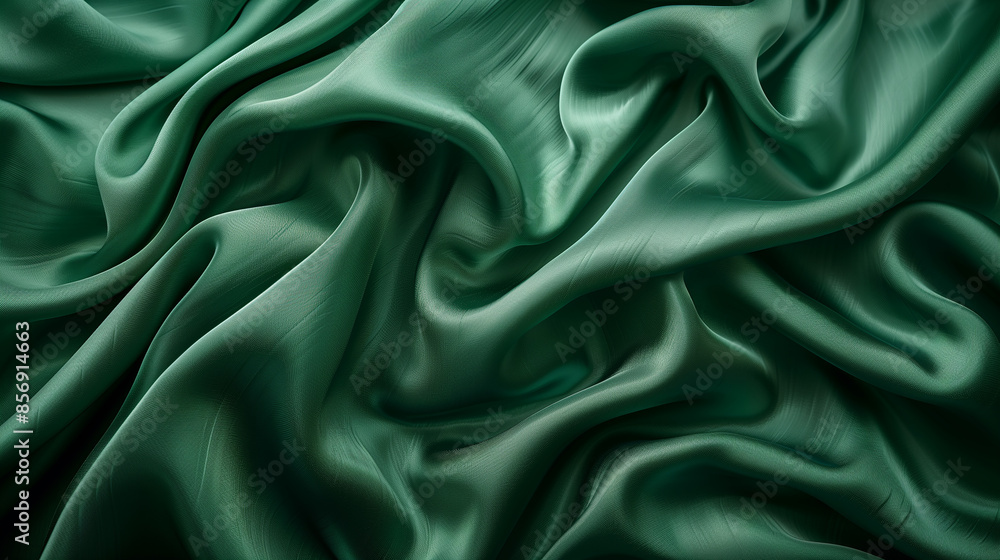 Fototapeta premium Green silk fabric background. 