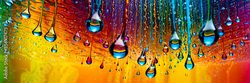 Bright liquid dripping background with colorful drops