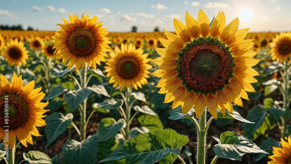 Obraz premium Sunflower Field at Sunset.