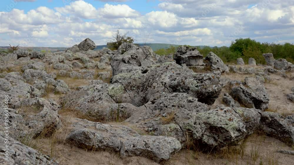 Rocks in Pobiti Kamani - natural phenomenon also known as Stone Forest in Bulgaria, 4k footage Rocks in Pobiti Kamani - natural phenomenon also known as Stone Forest in Bulgaria, 4k footage