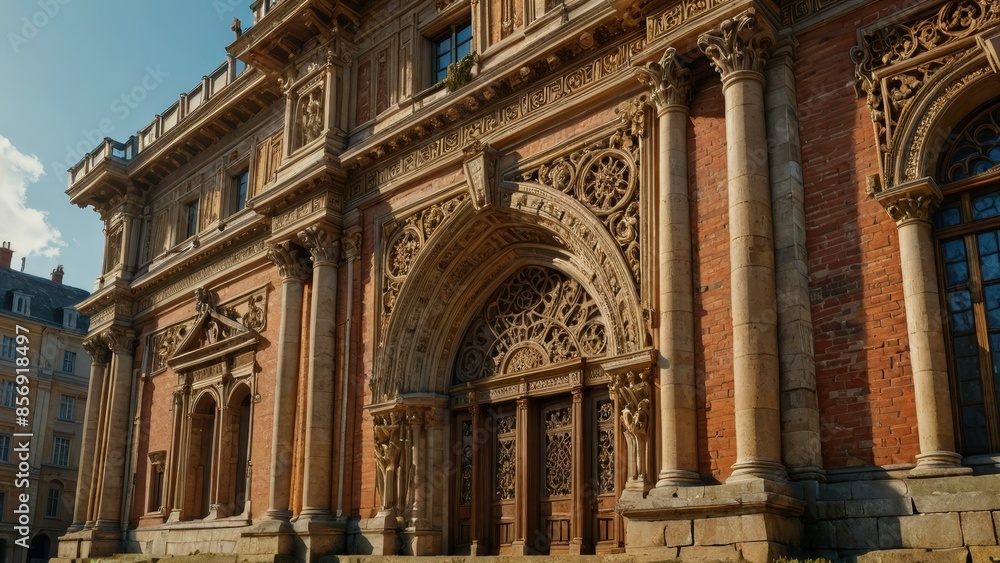 Obraz premium Ornate Entrance to an Old Building.
