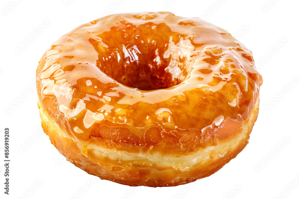 Closeup view of a caramel glazed donut with chocolate drizzle, isolated on white transparent background Closeup view of a caramel glazed donut with chocolate drizzle, isolated on white transparent background