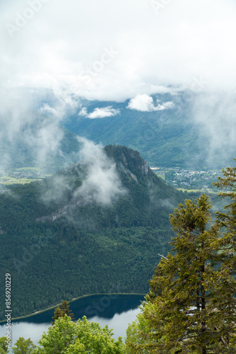 Blick vom Loser auf Bad Aussee sowie das Ausseerland und den Dachsteingletscher, Salzkammergut, Streiermark, Österreich im Sommer photo