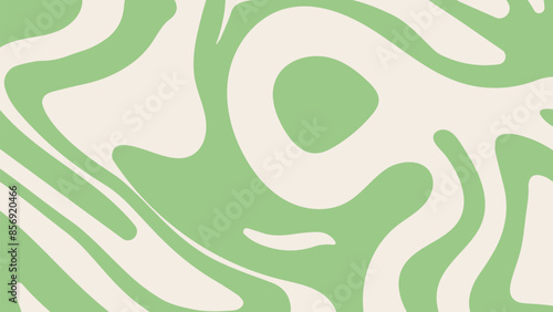 Simple trippy background with green wavy lines pattern. Abstract groovy backdrop in retro 60-70s style. Cool funky ripple stripes design