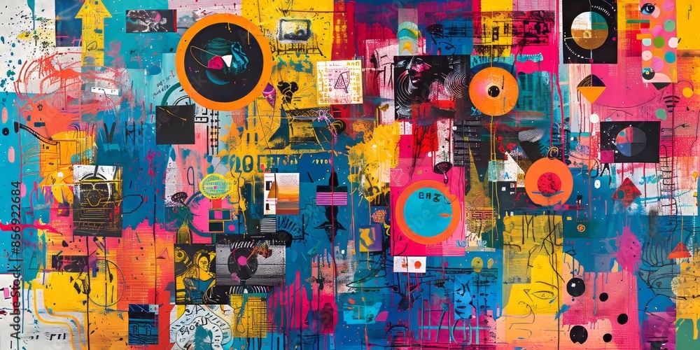 Fototapeta premium Vibrant Abstract Collage with Bold Colors and Dynamic Shapes