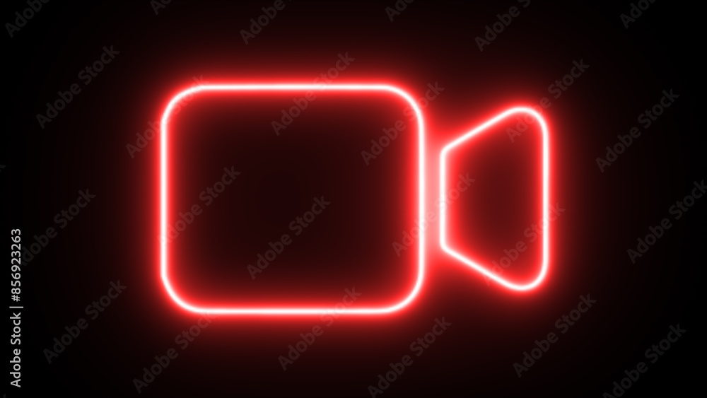 Neon Video camera icon on black background. Video camera. Neon Video camera icon on black background. Video camera.