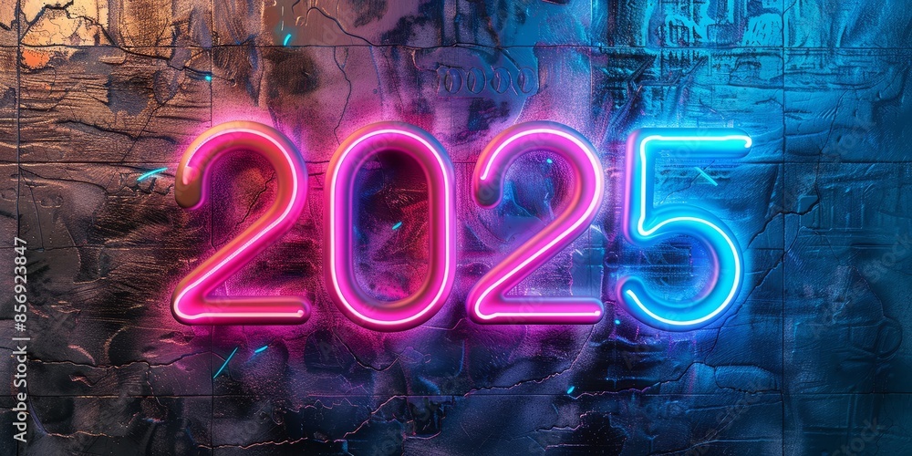 Neon 2025 in Vivid Pink and Blue for New Year Neon 2025 in Vivid Pink and Blue for New Year