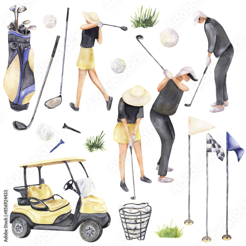 Watercolour golf theme set photo