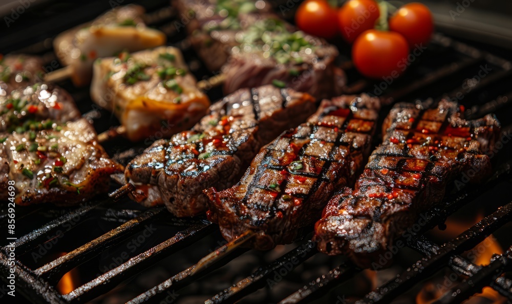BBQ grill with sizzling meats BBQ grill with sizzling meats