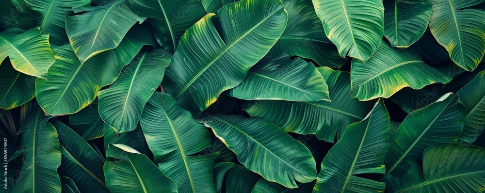 Fototapeta premium Close-up of lush green leaves, creating a natural, textured background.