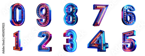 set of neon 3d numbers