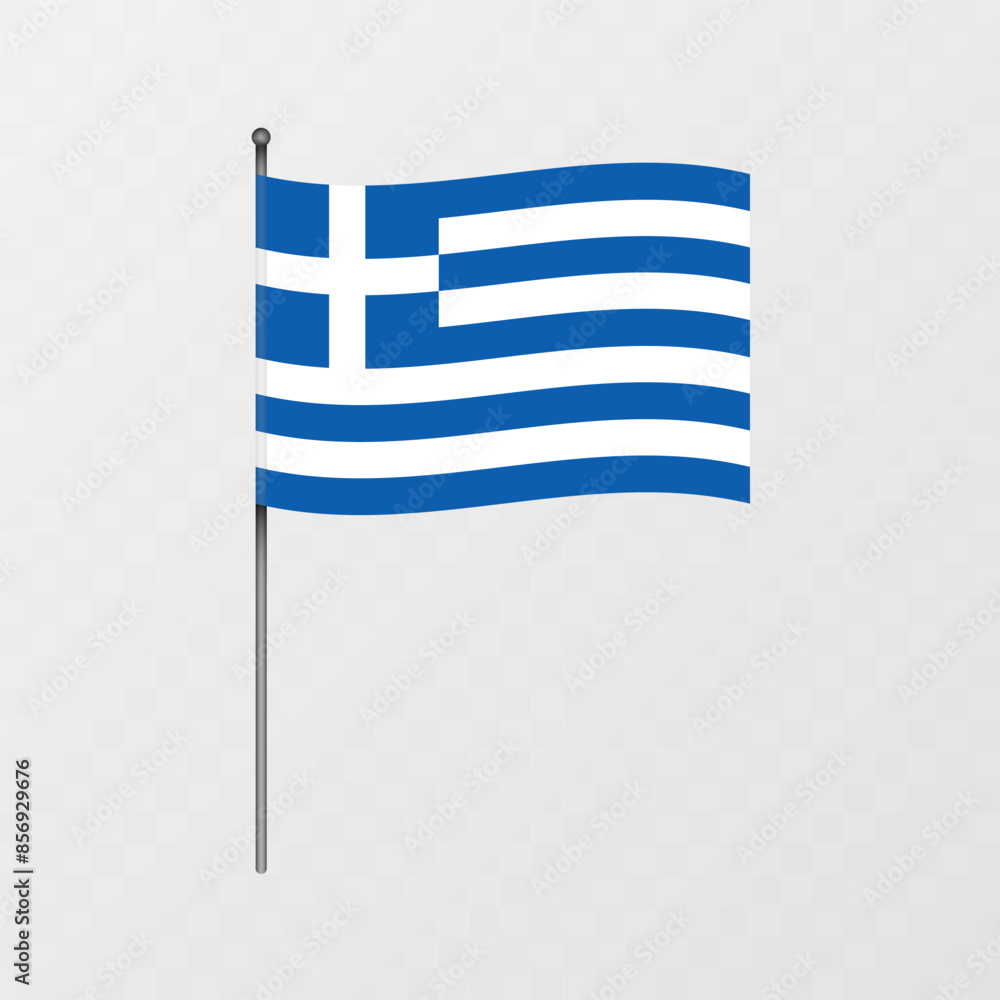 Fototapeta premium Greece flag on flagpole. Vector illustration.