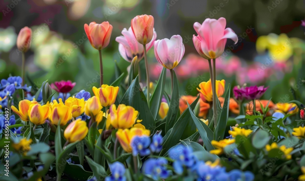 Spring garden with flowers Spring garden with flowers