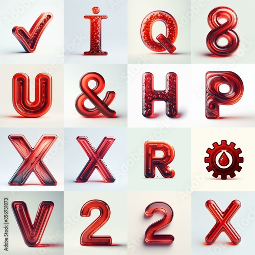 Red transparent glass 3D Lettering Typeface. AI generated illustration