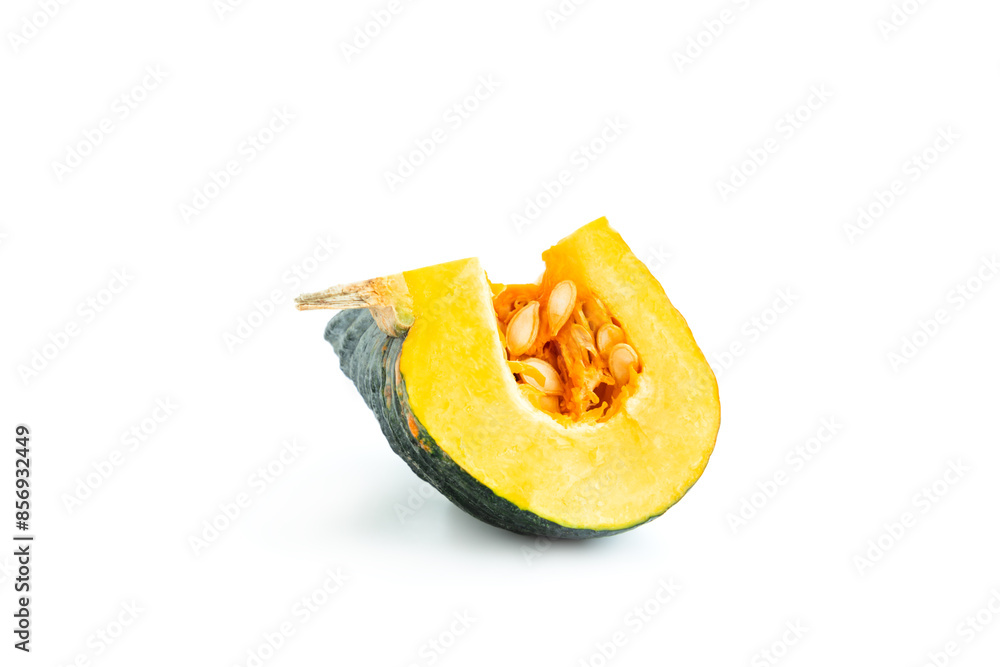 Fresh pumpkin with cut in half isolated on white background, Green pumpkin Fresh pumpkin with cut in half isolated on white background, Green pumpkin