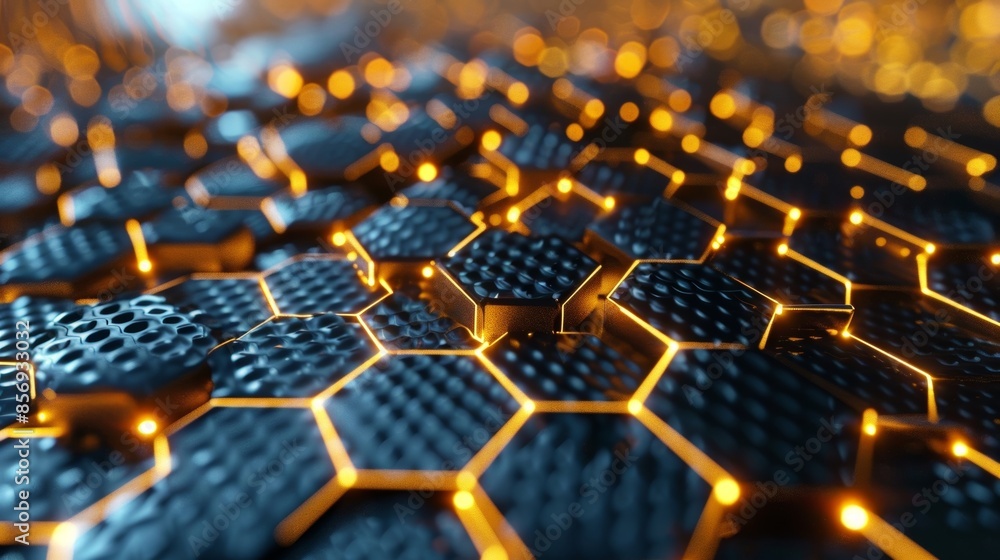 Fototapeta premium A digital representation of a honeycomb with hexagons appearing to be in constant motion.