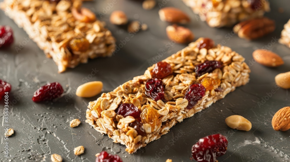 Homemade granola bars with oats, nuts, and dried fruits, healthy snacks, homemade treats Homemade granola bars with oats, nuts, and dried fruits, healthy snacks, homemade treats