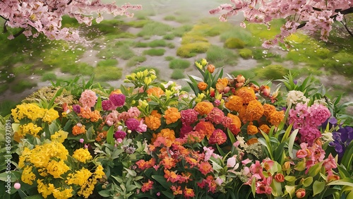 Wallpaper Mural Top view of color full flowers in spring Torontodigital.ca